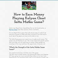 How to Earn Money Playing Kalyan Chart Satta Matka Game?