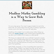Madhur Matka Gambling is a Way to Grow Rich Person