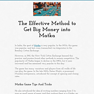 The Effective Method to Get Big Money into Matka