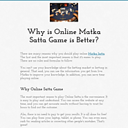 Why is Online Matka Satta Game is Better?