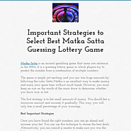 Important Strategies to Select Best Matka Satta Guessing Lottery Game