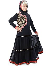 Aamilah Kid's Abaya Black Black Color, Crepe Fabric, Kids:Arabic Attire