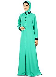 Aatikah Abaya Turquoise Fancy, Front Open, Chifley Fabric, Casual:Arabic Attire