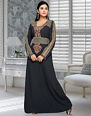 Abaya different sleeve work Black Color:Arabic Attire