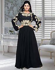 Abaya kaftan muslim women Black Color, Festive, Georgette Fabric, Machine Work:Arabic Attire