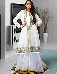 Abaya Maxi Dress Short Kaftan Brasso Fabric, Farasha Style, Golden Embroidered, Handmade, White Color:Arabic Attire