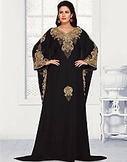 Abaya with gold embroidery Black Color, Farasha Style, Georgette Fabric, Golden Embroidered, Handmade:Arabic Attire