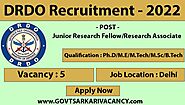 DRDO DGRE Job Vacancies 2022 : Vacancy of JRF and Research Assistant in DRDO, recruitment will be done through interv...