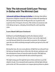 Take The Advanced Cold Laser Therapy in Dallas with The Minimal Cost.pdf