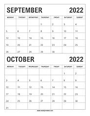 Free Printable September October 2022 Calendar Monday Start
