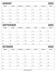 FREE Printable August September October 2022 Calendar Monday Start