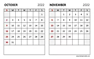 October November 2022 Calendar with Notes Section - 2 Month Printable