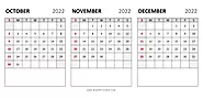 3-Month Calendar October November December 2022 Printable