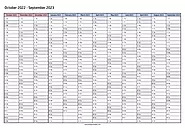 October 2022 to September 2023 Calendar - Printable Template