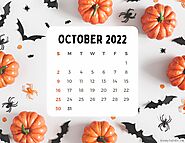 October 2022 Halloween Calendar with Pumpkin, Scary Tree, Bats