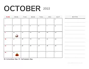 FREE Printable October 2022 Calendar with Notes and Holidays (United States)