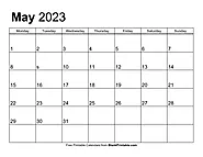 Free May 2023 Calendar Monday Start - Blank Printable