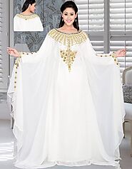 Adorable Embroidered Kaftan Farasha Style, White Color:Arabic Attire