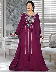 Aesthetic Embroidered Long Kaftan Dresses Purple Color:Arabic Attire