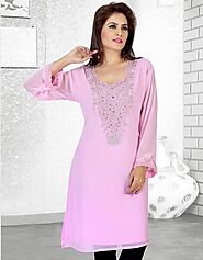 Aesthetic Embroidered Short Kaftan Pink Color, Short Style:Arabic Attire