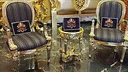 French Classic Chair & Round Coffee Table Gold Leaf Gilding Finish Handcrafted by Brand Royalzig