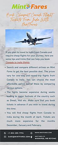 Book Cheapest Canada Flight Tickets From India With MintFares