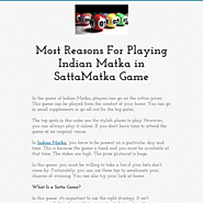 Most Reasons For Playing Indian Matka in SattaMatka Game
