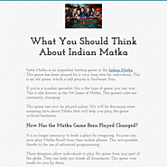 What You Should Think About Indian Matka