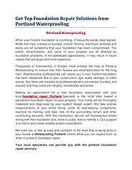 Get Top Foundation Repair Solutions from Portland Waterproofing.pdf