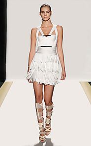 2014 Herve Leger White Halter-Neck Bodice Camila Short Bandage Dress