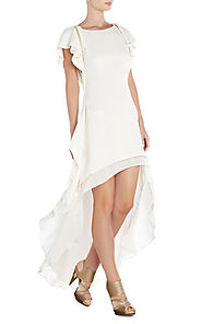 Cheap Yuliana Silk White Round-Neck BCBG Runway High-Low Chiffon Dress