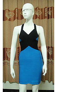 2014 Herve Leger Two-Tone Blue/Black V-Neck Cross Straps Bandage Dress [2014 HL 0063 Blue] - $163.00 : BCBG Dresses O...