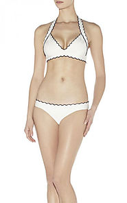 Cheap Black Scalloped Edge Halter-Neck Milou Tipped Herve Leger Swimwear [Cheap HL Swimsuit 0021 White] - $98.00 : BC...