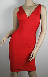 Cheap V-Neck Herve Leger Red Sleeveless Lauren Bandage Dress [2014 HL 0062 Red] - $162.00 : BCBG Dresses Online Sale,...