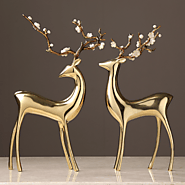 Brass Deer Statue Copper Elk Figurine Golden Buck Sculpture For Home Decor Vintage Metal Animal Ornament