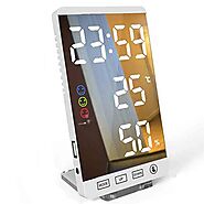 Digital Alarm Clock Electric 6" Large Led Display Mirror Surface With Temperature - Viideals