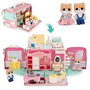 Kids Playset Camper Van Dollhouse Pretend Play with Tiny Critters For Girls - Viideals