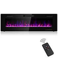 60 Inch Electric Fireplace Wall Mount Insert Heater Modern Black With Remote Control - Viideals