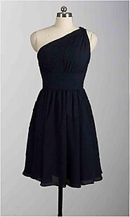 Affordable One Shoulder Black Short Bridesmaid Dresses KSP313