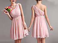 Grecian Short Braided Empire Pink One Shoulder Bridesmaid Dresses – promboutiqueonline