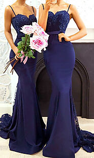 navy blue mermaid bridesmaid dresses