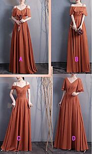 Long Chiffon Orange Burnt Bridesmaid Dresses KSP641