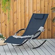Outdoor Rocking Chair Recliner Modern Lounger Steel Frame Mesh Fabric With Pillow - Viideals