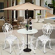 Outdoor Patio Bistro Table And 2 Chairs Set With Umbrella Hole White - Viideals