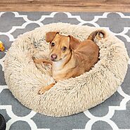 Warm Pet Bed Round Dog Plush Heater Water Resistant Machine Washable Brown - Viideals