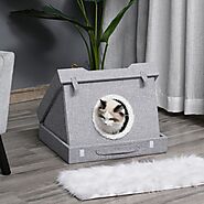 Indoor Cat House Pet Bed Foldable Litter Box With Scratching Pad - Viideals