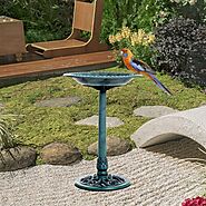 Resin Bird Bath Pet Feeder Outdoor Pedestal Stand Garden Backyard Green - Viideals