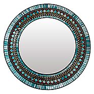 Home Gift Warehouse 24" Round Mosaic Mirror, Mirror Wall Art Décor, Handcrafted Decorative Mosaic Mirror, Teal, Turqu...