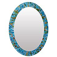 Home Gift Warehouse Decorative Oval Mosaic Wall Mirror, 32" Oval Wall Mirror of Turquoise, Blue, Aqua Blue, Green, Go...