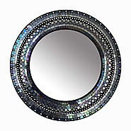 Home Gift Warehouse Handcrafted Mosaic Decorative Wall Mirror, 24" Round Wall Mirror of Rainbow Color